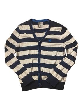 Express 100% Cotton Striped Cardigan Sweater Navy White Button Front M